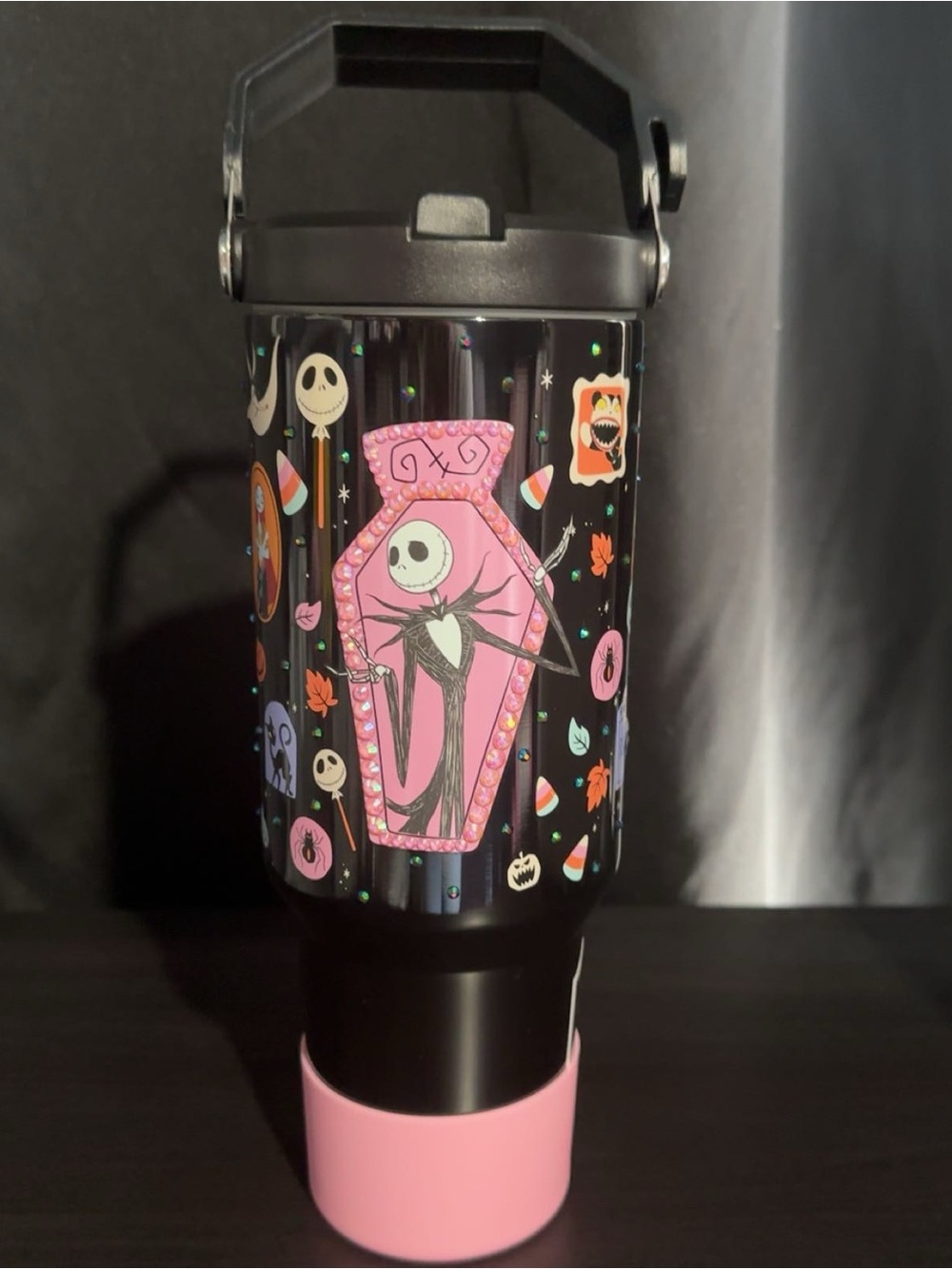 Jack & Sally Halloween Glow in the dark Tumblr 40oz-Customized w Bedazzle ✨